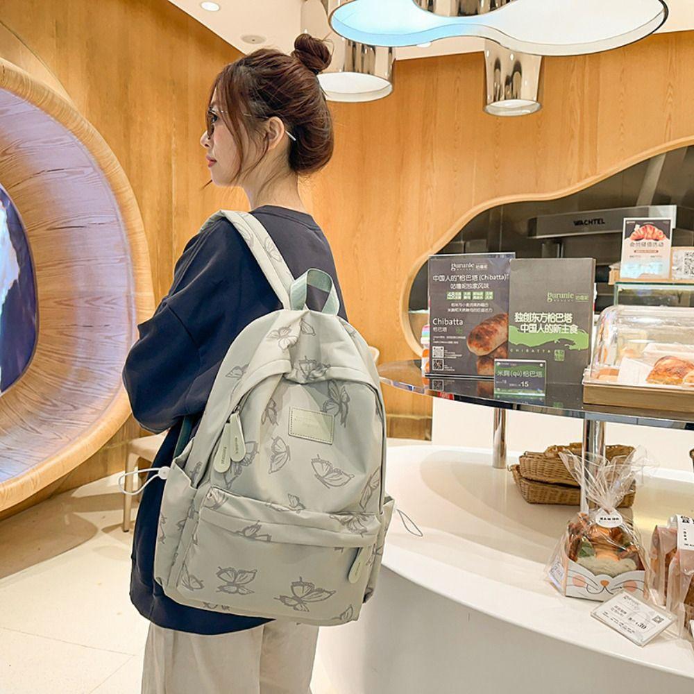 Small Pack Zipper Shoulder Bag Solid Color Casual Backpack Waterproof Butterfly Backpack Women