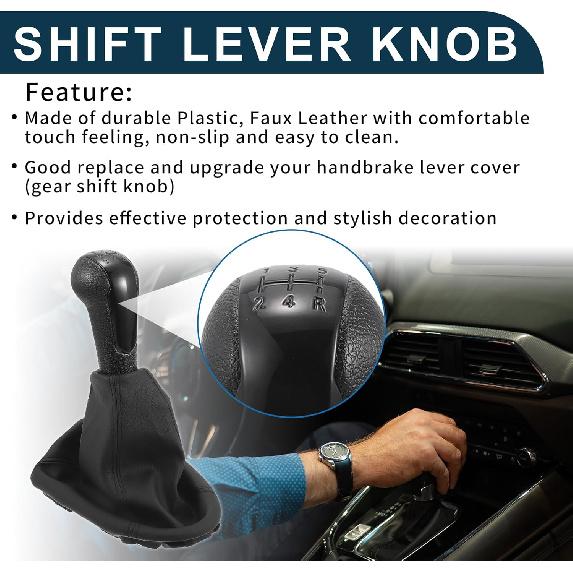 5 Speed Manual Gear Shifter Knob with Cover for Chevrolet Spark | Automotive Gearbox Stick Shifter Lever Knob Black Plastic and Faux Leather 1 Pcs