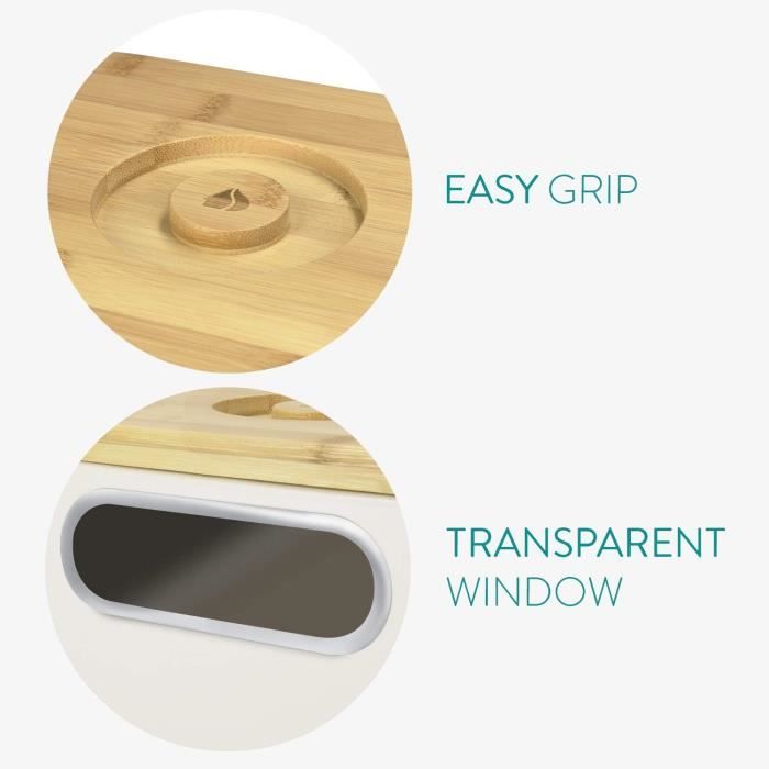 Boîte à pain - navaris - 34,2x18,6x13 cm - couvercle en bambou - design contemporain