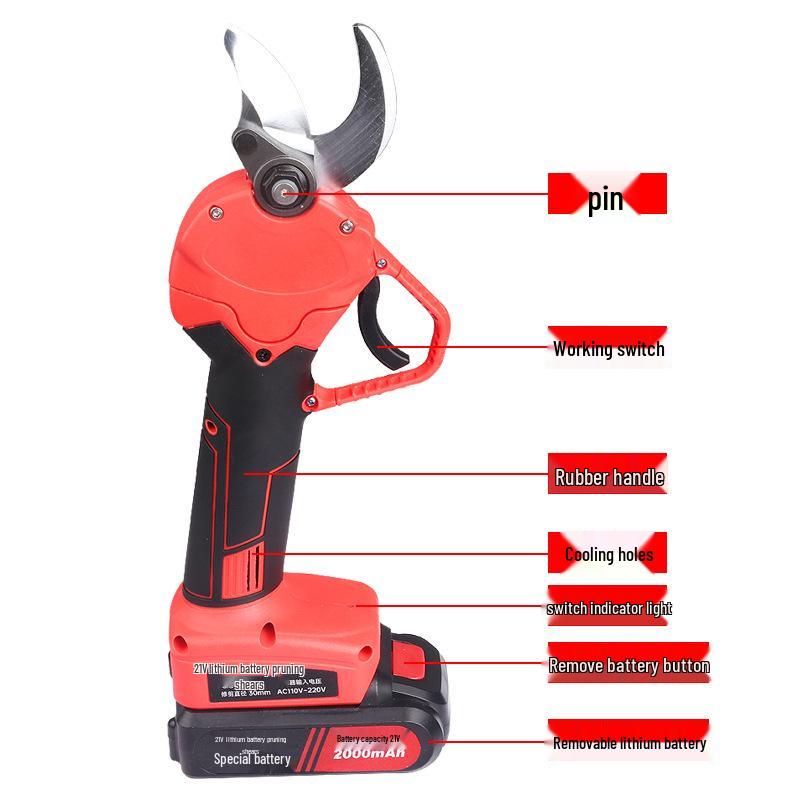 21V Lightweight Electric Pruning Shears with Two Batteries & Charger, 30MM Branch Capacity, Powerful Lithium Battery for Fruit Trees