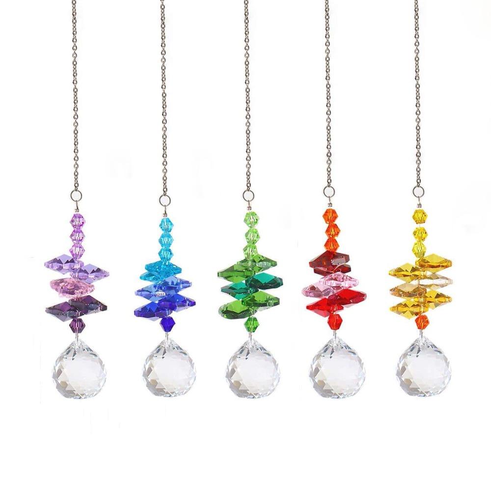 5Pcs Hanging Crystal Wind Chime Colorful Light Collection Pendant Home Decor Sun Catcher  Blessing