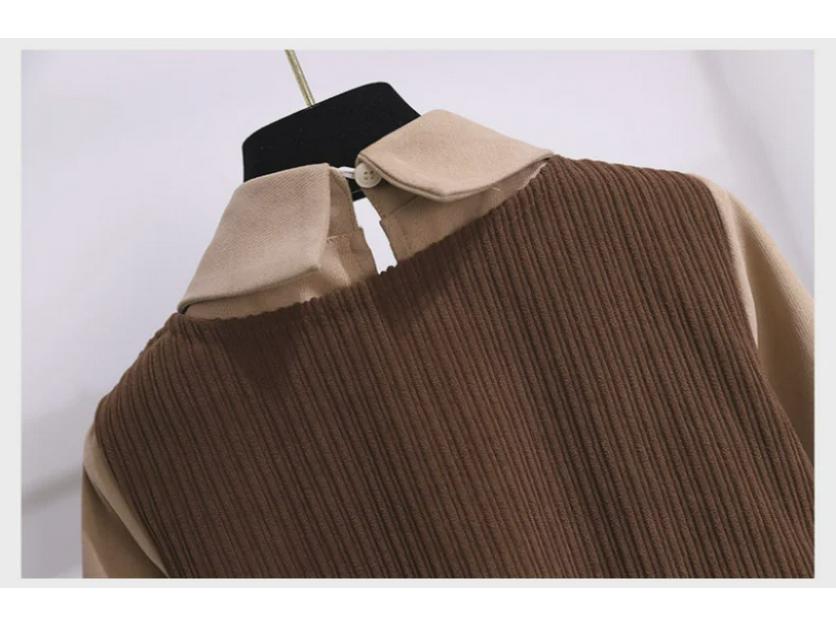 Autumn Retro College Style Long Sleeve Lapel Shirt Dress for Girls