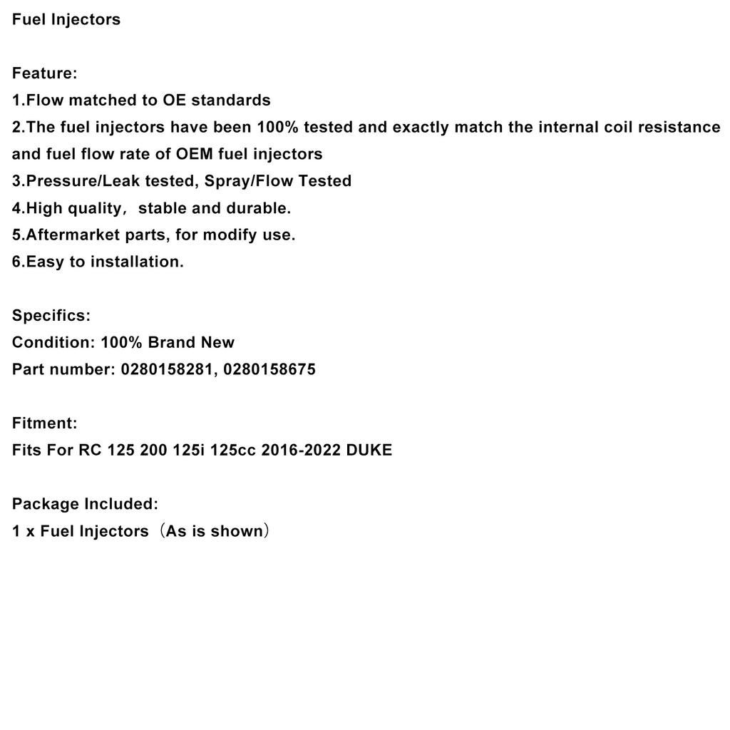 0280158281 Fuel Injectors 0280158675 Fits For RC 125 200 125i 16-22 DUKE