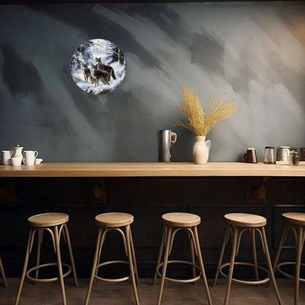 Vintage Wolf Aluminum Sign, Round Metal Wall Art Plaque for Home Bar Cafe Garden Decor