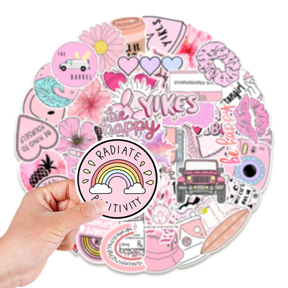 50 New Pink Fresh Graffiti Stickers Car Water Cup Mobile Phone Waterproof Stickers