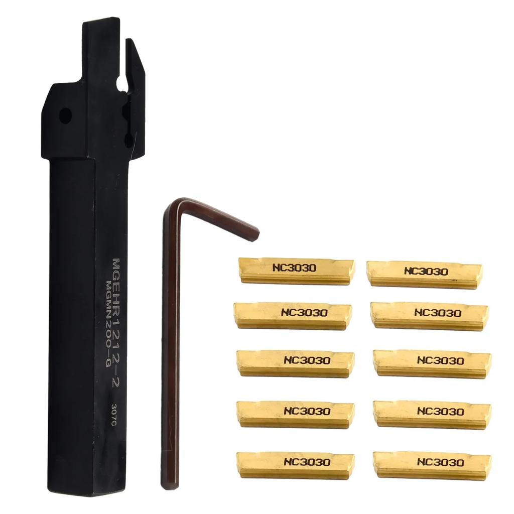 Magnetischer Werkzeughalter 10 Stück MGMN200 Hartmetall-Wendeplatten Goldene Klingen + 1 Stück MGEHR1010-2 Drehmeißelhalter Bohrstange Mit Schraubenschlüssel