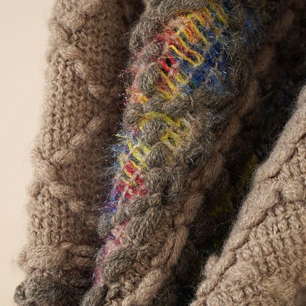 Winter Warm Rhombic Stripe Tassel Shawl Imitation Cashmere Knitting Wraps  Women Fashion