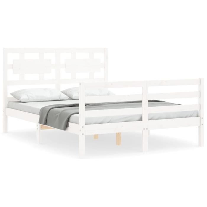 VidaXL Bed Frame with Headboard White Small Double Solid Wood 3194412