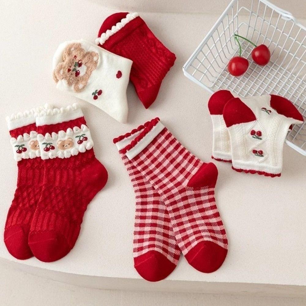 Cotton Christmas Socks Cartoon Bunny Rabbit Middle Tube Socks Kids Hosiery  Zodiac Year Celebration