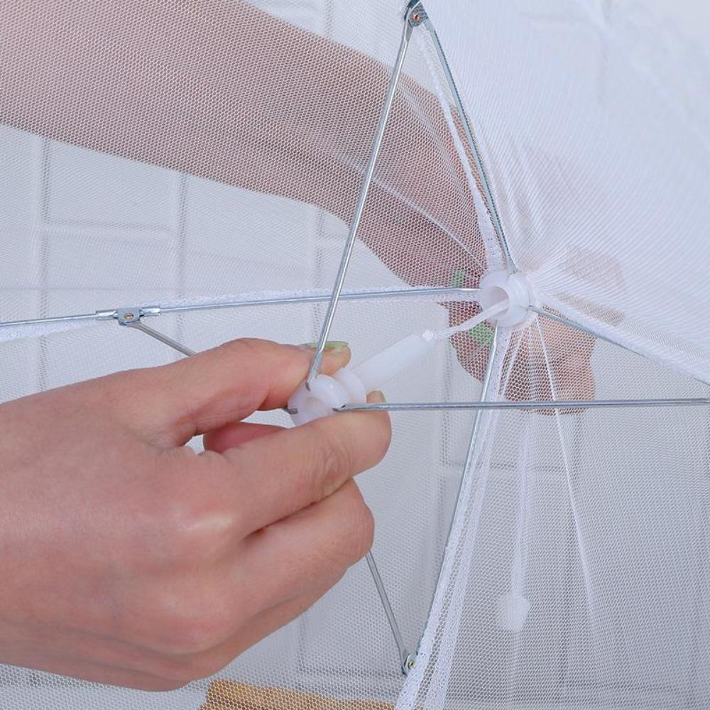 Stort pop-up matdekseltelt i hvitt netting - sammenleggbart, vaskbart, gjennomsiktig netting, ideelt for utendørs piknik, grilling og fester, beskytter mot insekter