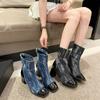 Women's Boots Canvas High-heel Short Boots Autumn Winter  Non Slip Patchwork Zipper Square Toe Windproof Fashion Boots