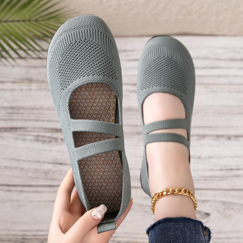 Shoes women's shallow mouth pedal soft sole is not tired women's shoes fly-woven breathable single shoes wide last mother shoes cloth shoes
