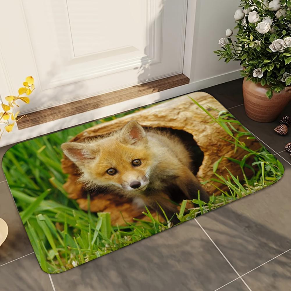 1pc Cute Fox Animal Bathroom Absorbent Mats Anti-Slip Mats Home Decor Supplies Carpets Home Kitchen Floor Mats