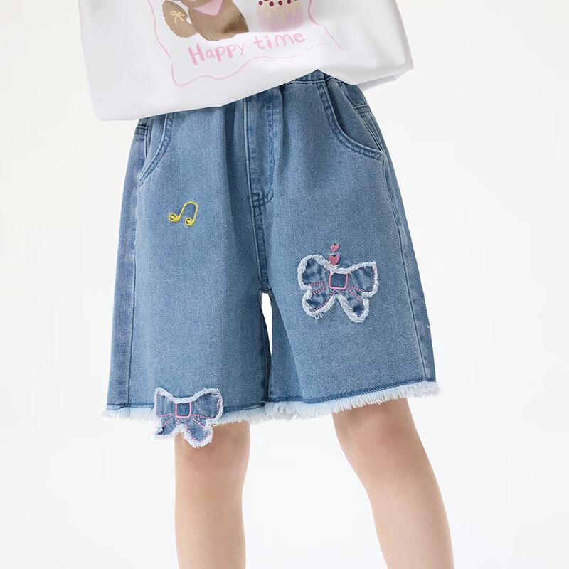 Xiaoyinman Girls' Frayed Edge Loose Casual Denim Shorts with Bow Patch