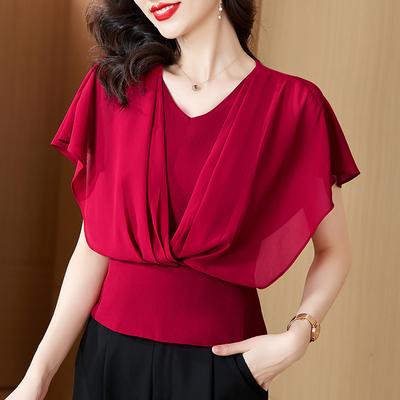Elegante Hübsche Chiffon-Hemd Weibliche Sommer Dünne Kleine Hemd Vielseitig Dünne Hohe-grade Kurzarm Bluse