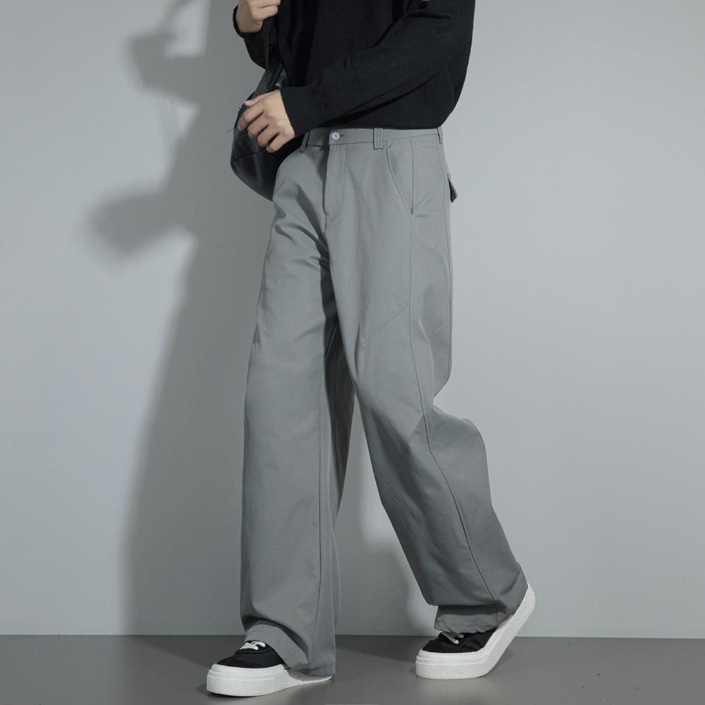 American casual pants trendy brand ruffian handsome pleated and thin design casual pants retro solid color versatile straight wide-leg pants