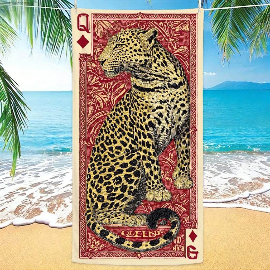 1 Queen Leopard Beach Towel Single Sided 2D Print Soft Microfiber Beach Towel Beach Pool Spa Bathroom Retro Decor Bold Vibe Gift