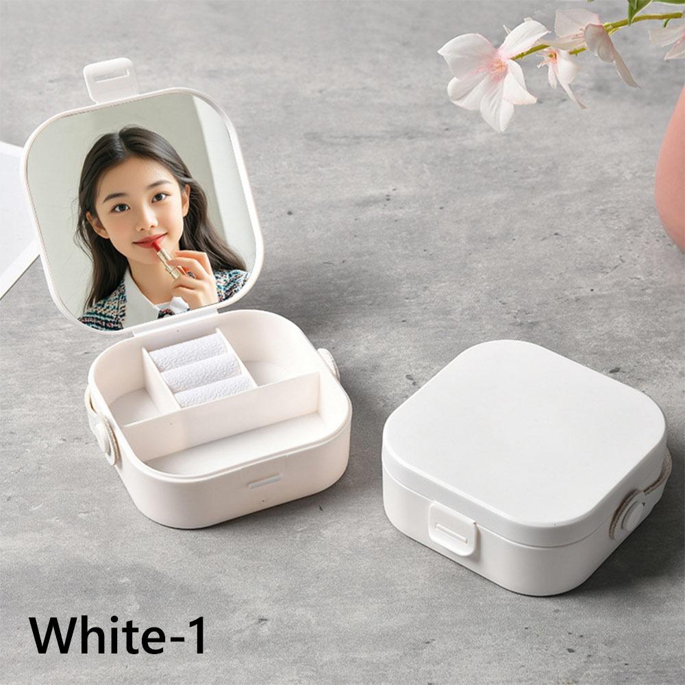 

Solid Color Ring Earrings Necklace Holder Leather Handheld Storage Display Box Travel White-1