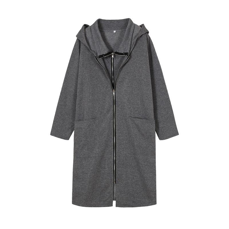Damen Hoodie Mäntel Herbst Winter Fake Zwei Teile Reißverschluss Lang Tasche Sweatshirts Übergroß S-5XL S grau
