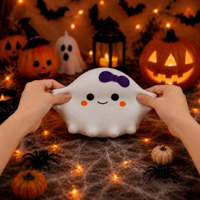 Halloween Slow Rebound Ghost Squeeze Toy Cute Bow White Ghost Stress Relief Fidget Toy Holiday Party Decoration Creative Venting Toy Gift