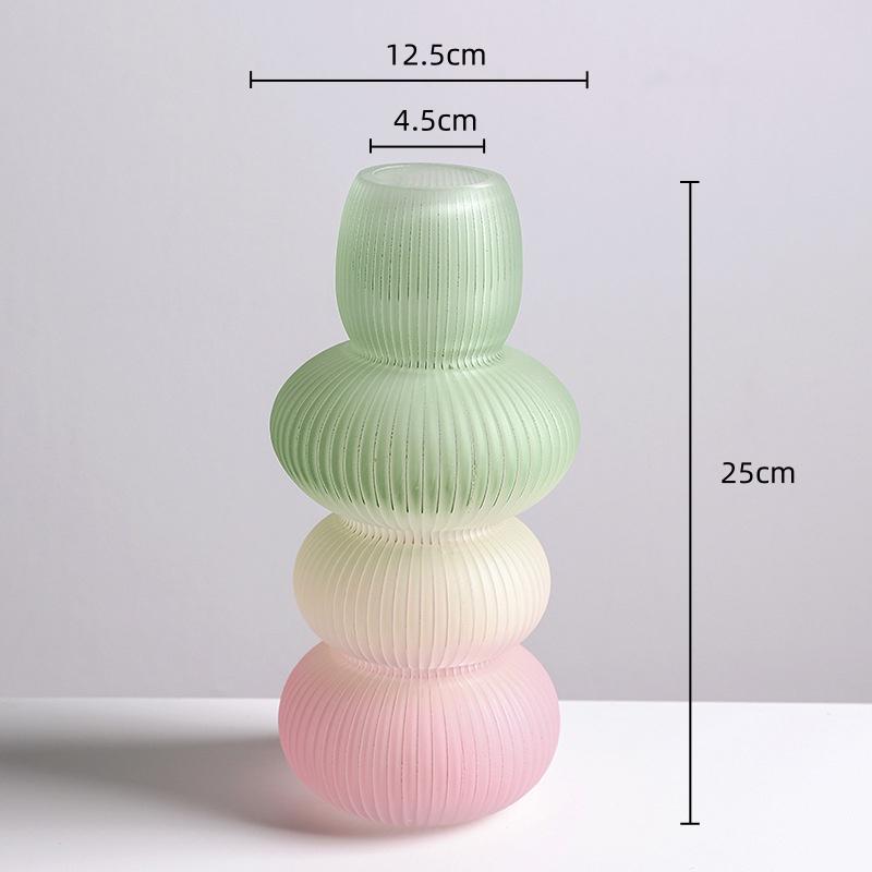 Glass Vase Pebble Geometric Striped Gradient Colored Flowerpot Flower Vase Terrarium Home Decoration Accessories