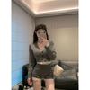 2024 Early Autumn Retro Lace Trim High Waist Knit Shorts - Slimming Gray Women's Fashion