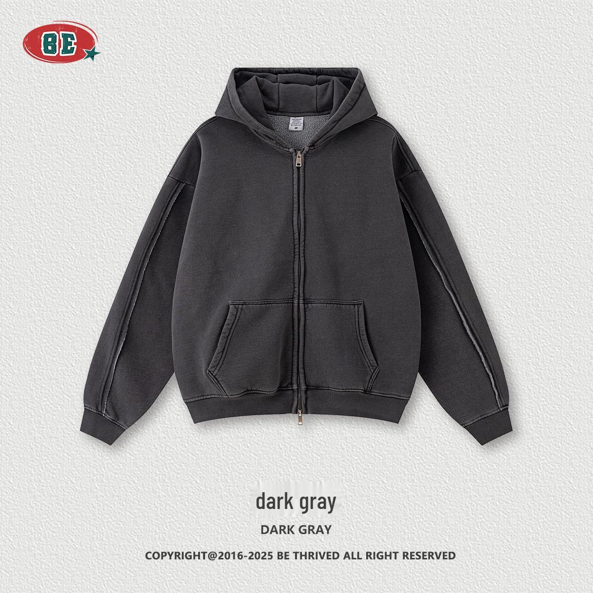 BE Men s 2025 American Trendy Double Zipper Fleece-Lined Hooded Sweatshirt 3D Cut Thickened Cardigan Jacket L