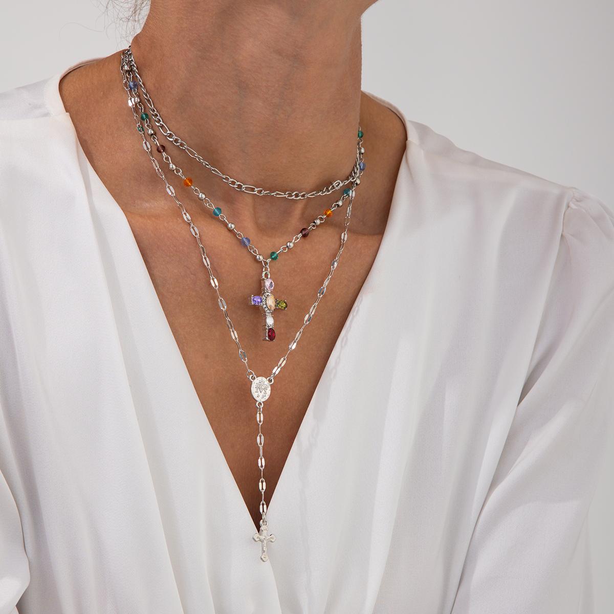 

Ingemark 3Pcs/Set Unique Cross Pendant Necklace for Women Men Simple Colorful Crystal Long Y-shaped Necklace Y2K Party Jewelry