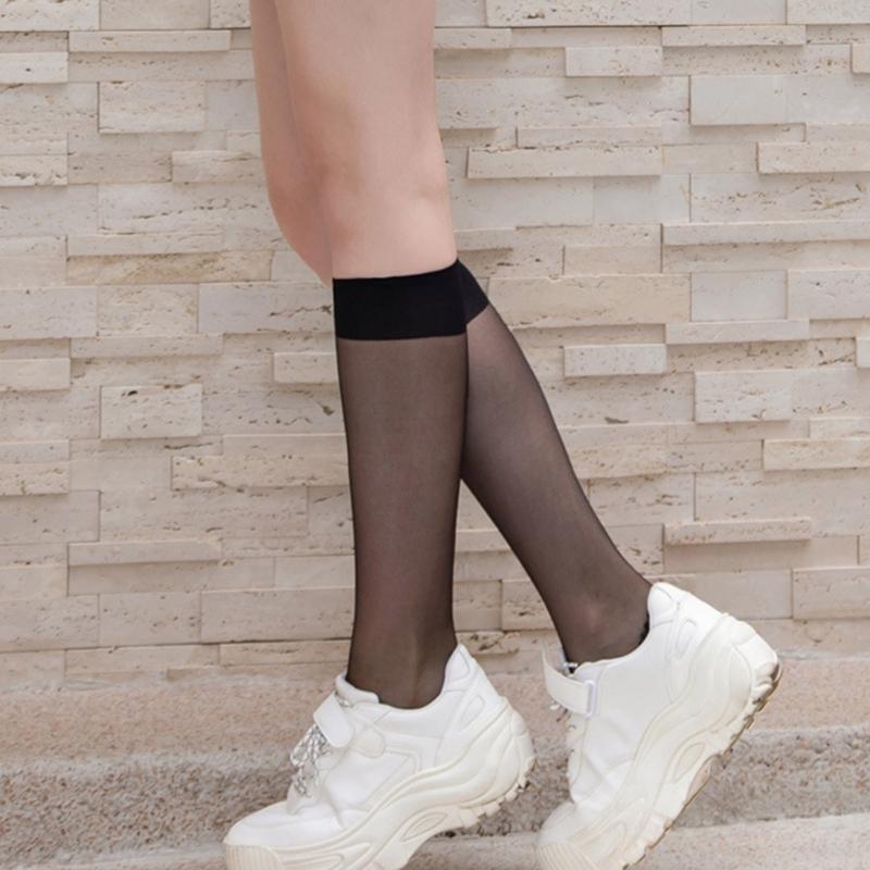 Women Knee Highs Stockings,Reinforced Toe,Sheer Nylon Socks Calf Stockings Antis Slip Cotton Soles Sheer Pantyhose