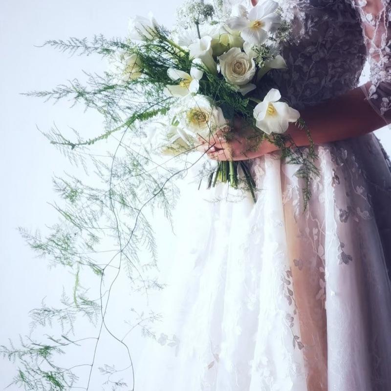 Mori-Style Garden Wedding Photography with French, Korean, and Waterfall Elements