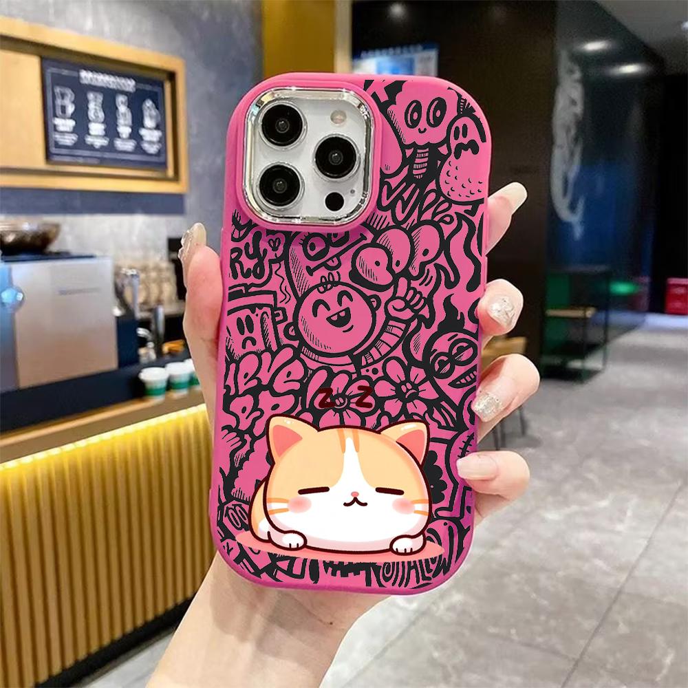 Phone Case: 2D flat design suitable for iPhone 18 17 16 15 14 13 Pro protective case, couple style, sleeping chubby orange cat, Christmas and Hallowee