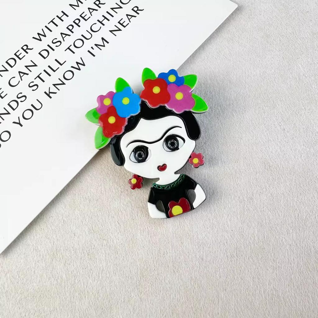 New Girl with Wreath Brooch Quirky Small Delicate Accessories Bright Color Suit Cardigan Pin