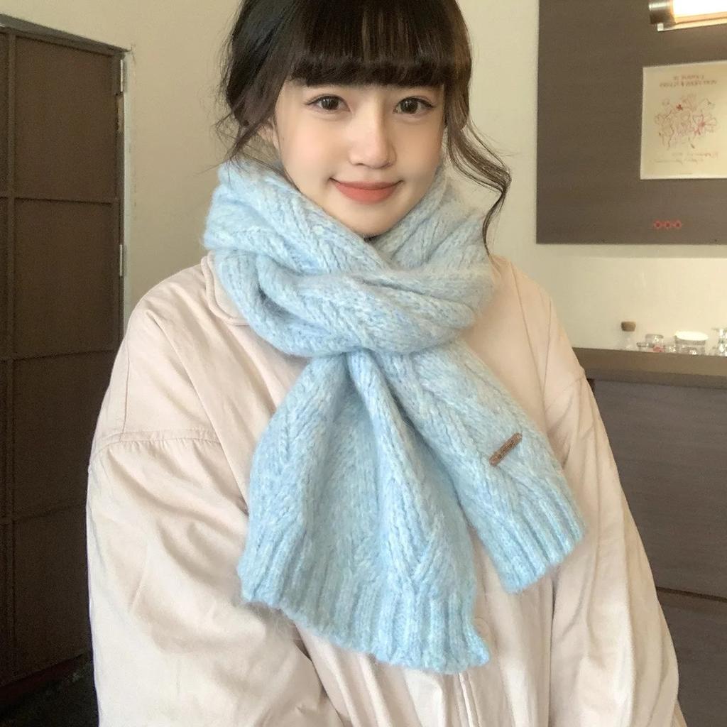 Alpaca Wool Korean Atmosphere Knitted Scarf Women'S Winter  Student Solid Color Versatile Warm Men Hairy Elegant And Generous