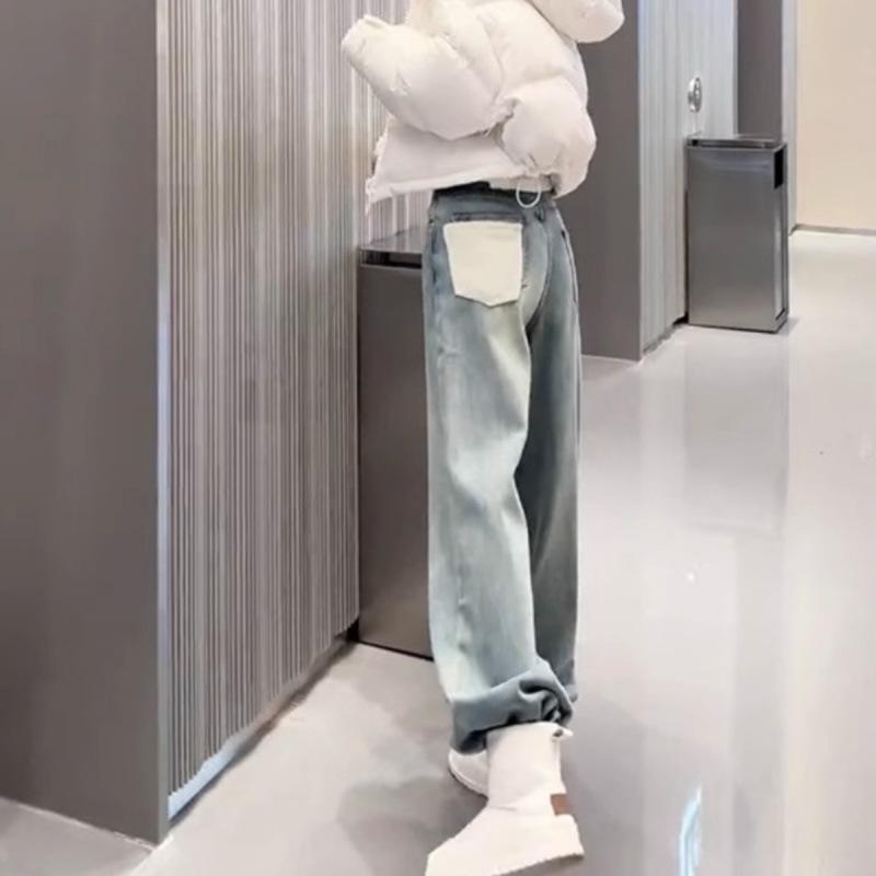 

Джинсы больших размеров с высокой посадкой и прямыми штанинами для женской фигуры типа «груша» - Осень/Зима, Свободные, Стройнящие, Универсальные брюки с широкими штанинами XL for 60-70 kg