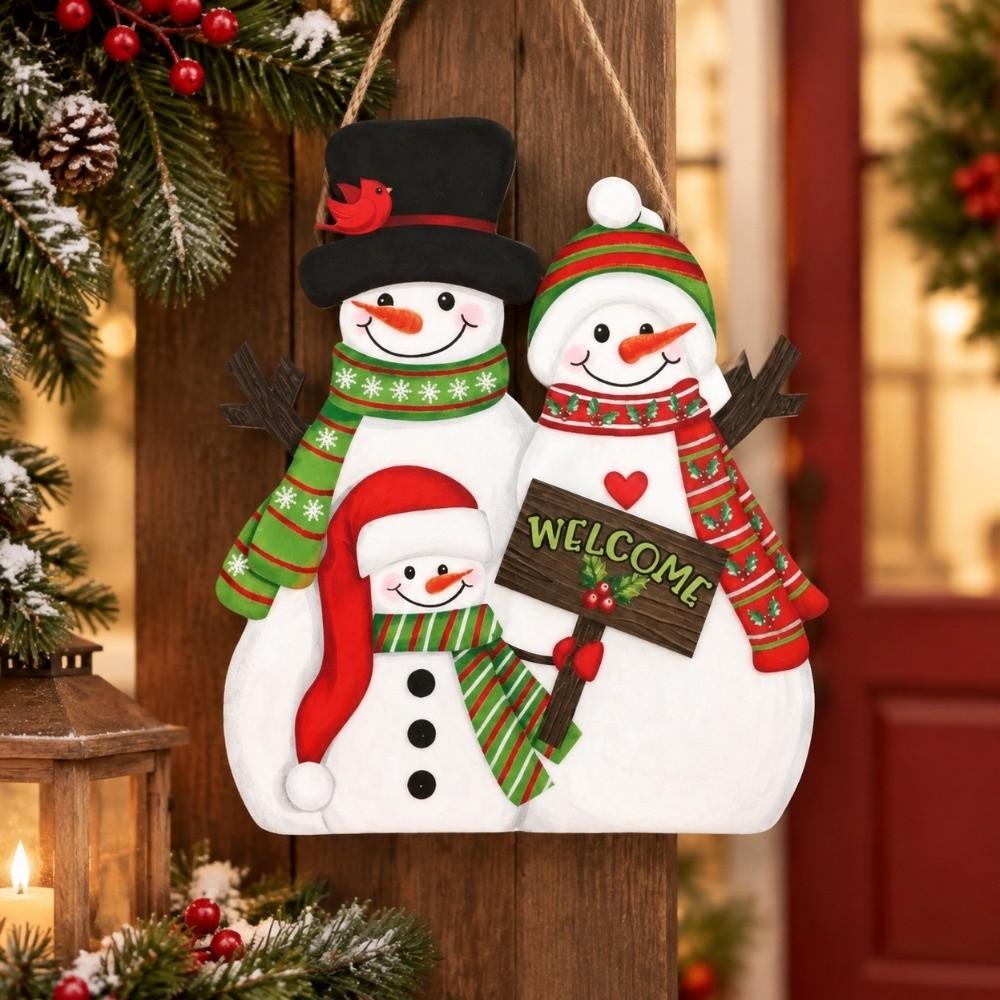 Rustic Style Christmas Hanging Ornaments 2D Flat Design Snowman Door Decoration  Home Wall