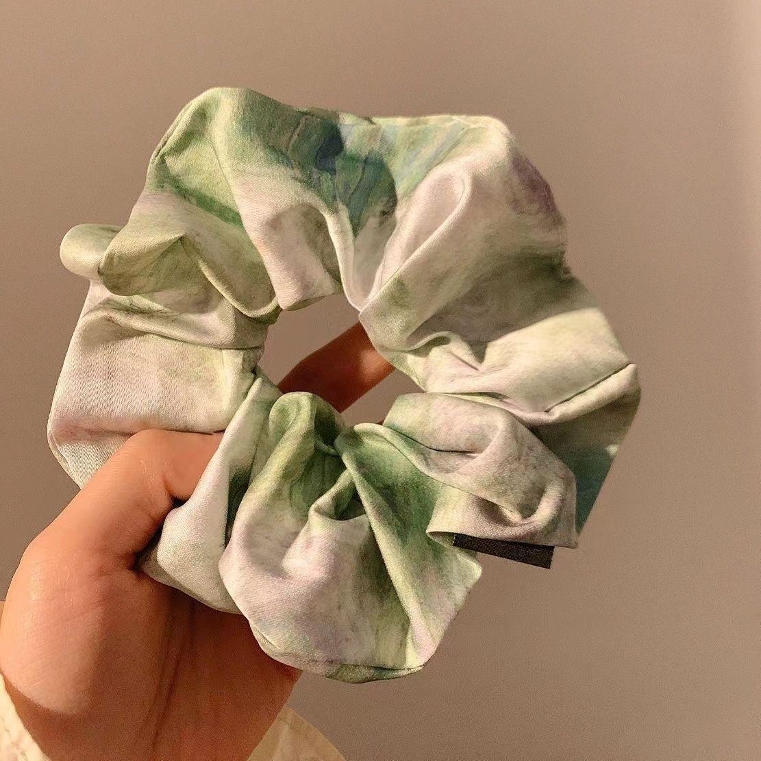 

1pcs Ancient Style Colorful Blue Green Oil Painting Scrunchies Large Hair Tie Ropes Women Elegant Ponytail Holder Girls Headwear зелений