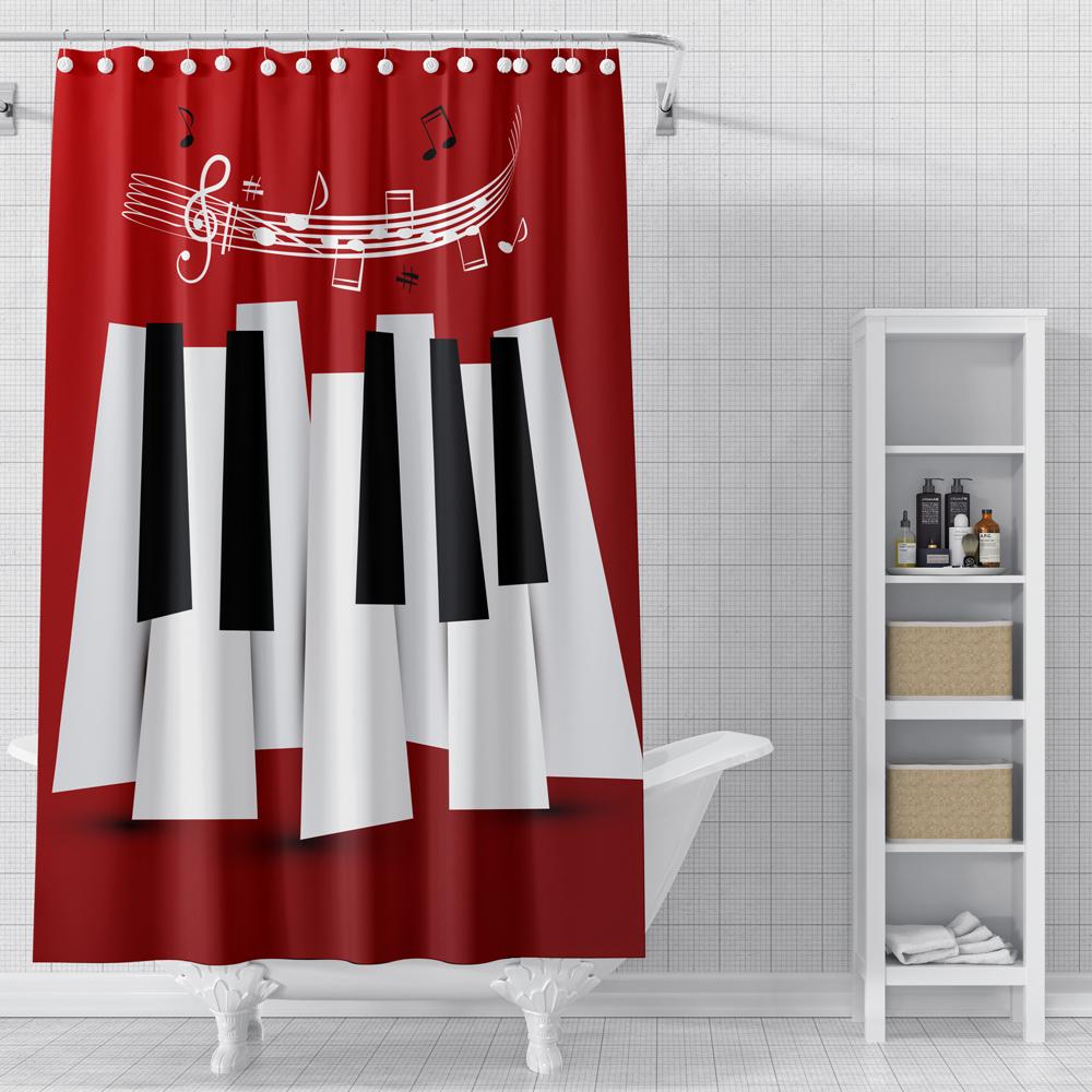 Piano Key Music Shower Curtain For Bathroom Musical Notes Waterproof Bathroom Shower Curtain Romantic Elegant Bath Bathtub Decor