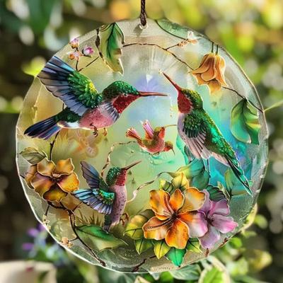 Adorno colgante de colibrí para el Día de la Madre, resistente a la intemperie, para interiores y exteriores, para jardín, pared o ventana, 2D, plano, acrílico, con forma de flor de colibrí.