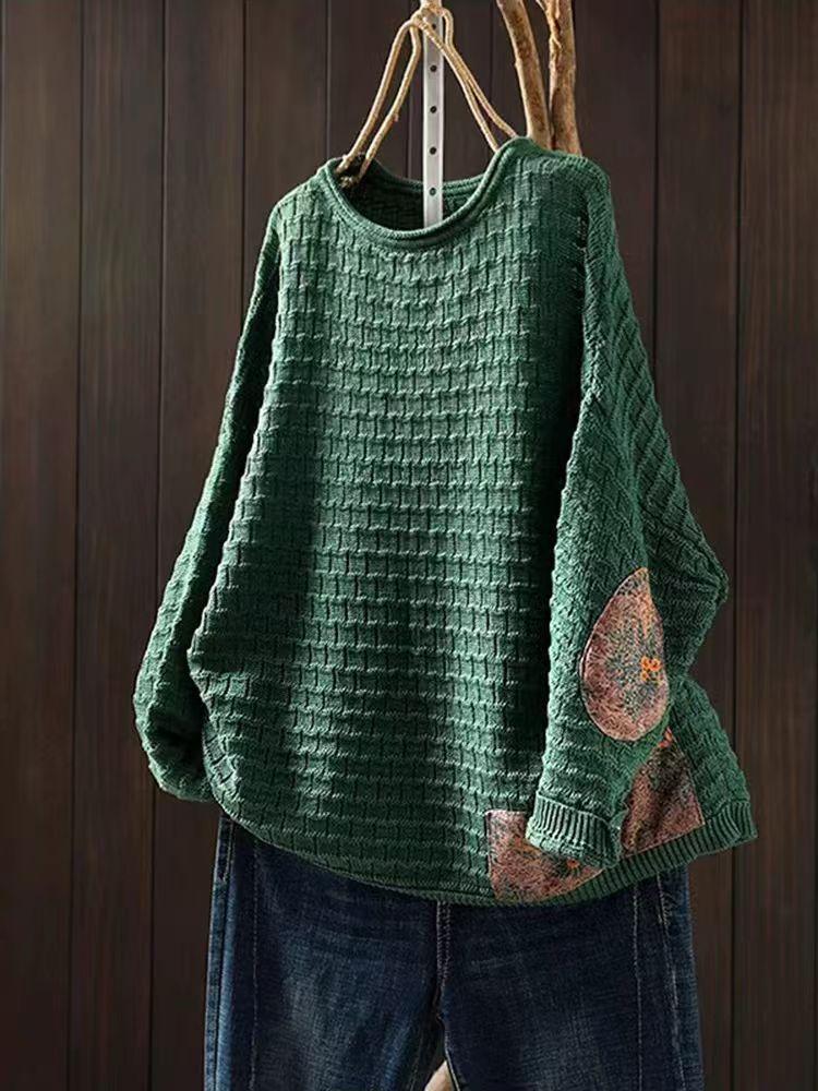 

Johnature Женщина Зима Ниша Винтажные Заплатки Свободный Китайский Стиль Свитер Мода O-образный вырез Длинные Рукава Рукава One Size чёрный