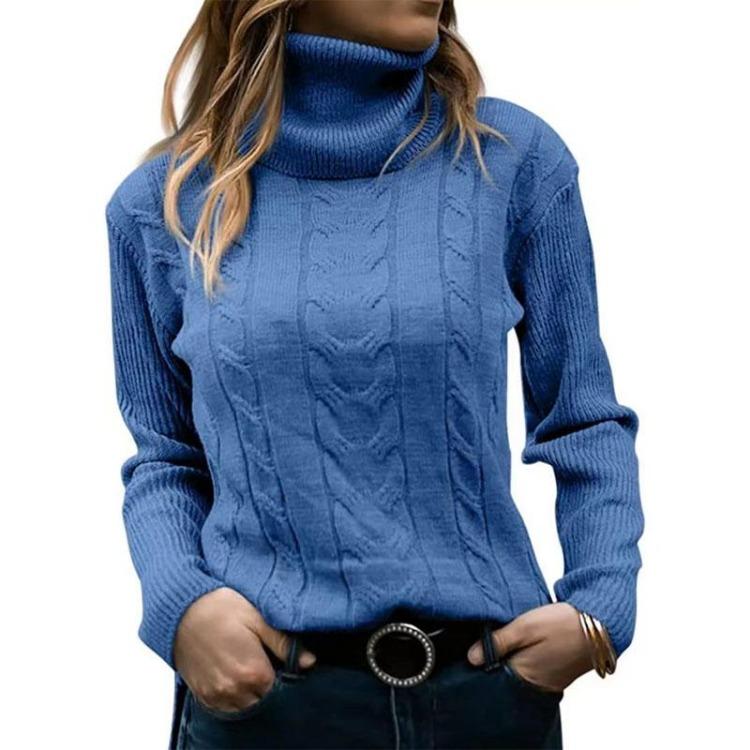 Maglione da Donna a Collo Alto Colore Unico Retro Manica Lunga Autunno Inverno Casual