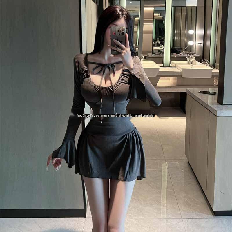 2024 Pure Desire Low-Cut Lace-Up Slim Long-Sleeve Dress