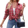 Women S Loose Casual Plaid Pocket Long Sleeve Shirt