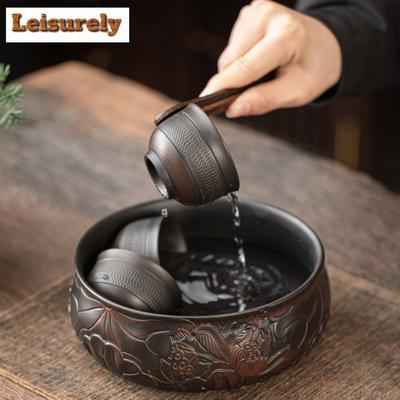 1000ml Qingxi Purple Pottery Jianshui Handmade Pile Carving Tea Washing Basin Zen Writing-brush Washer Chaxi Teaware Ornaments