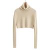 Retro High-Neck Thick Knit Sweater – Slimming Ribbed Top for Women
