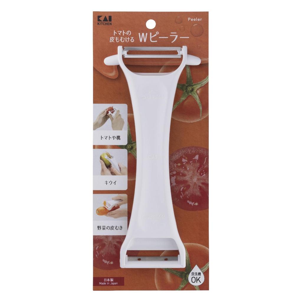 Kai KAI KITCHEN Double Straight Blade Vegetable Peeler with Serrated Tomato and Potato Dishwasher Made in DH8170 Blade, Peeler, Safe, White, Japan,