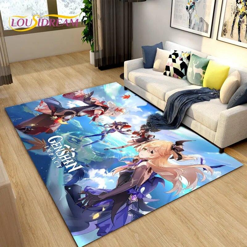 Genshin Impact Game Gamer Cartoon Area Rug,Carpet Rug for Living Room Bedroom Sofa Doormat Decoration, Kids Non-slip Floor Mat