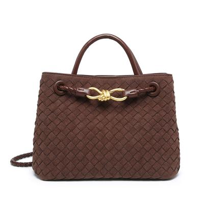 2024 Høst/Vinter Frostet Vevd Crossbody Tote med Metall Sommerfuglspenne
