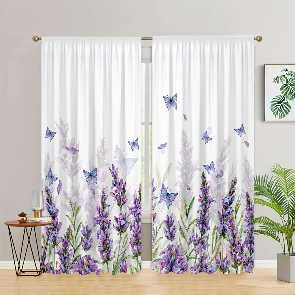 2pcs Black Golden Butterfly Printed Curtains, Modern Art Vintage Fluttering Butterflies Shading Curtains For Bedroom Living Room