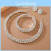 Geometric Bridal Jewelry Set With Water Diamond Necklace Earrings And Bracelet For Women