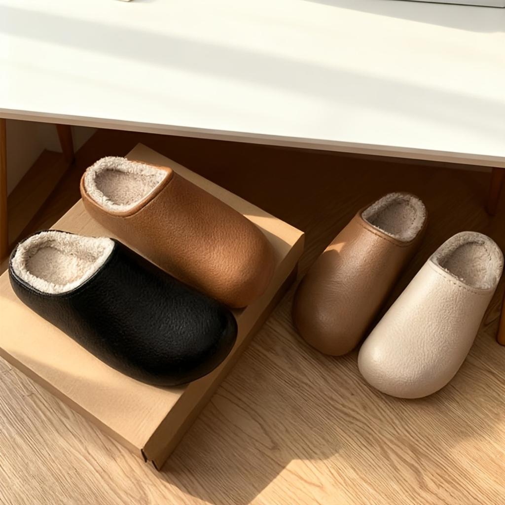 Winter New Velvet Warm Indoor Home Outdoor Simple Design Solid Color Comfortable Couple's Soft Soled Thin Shoes